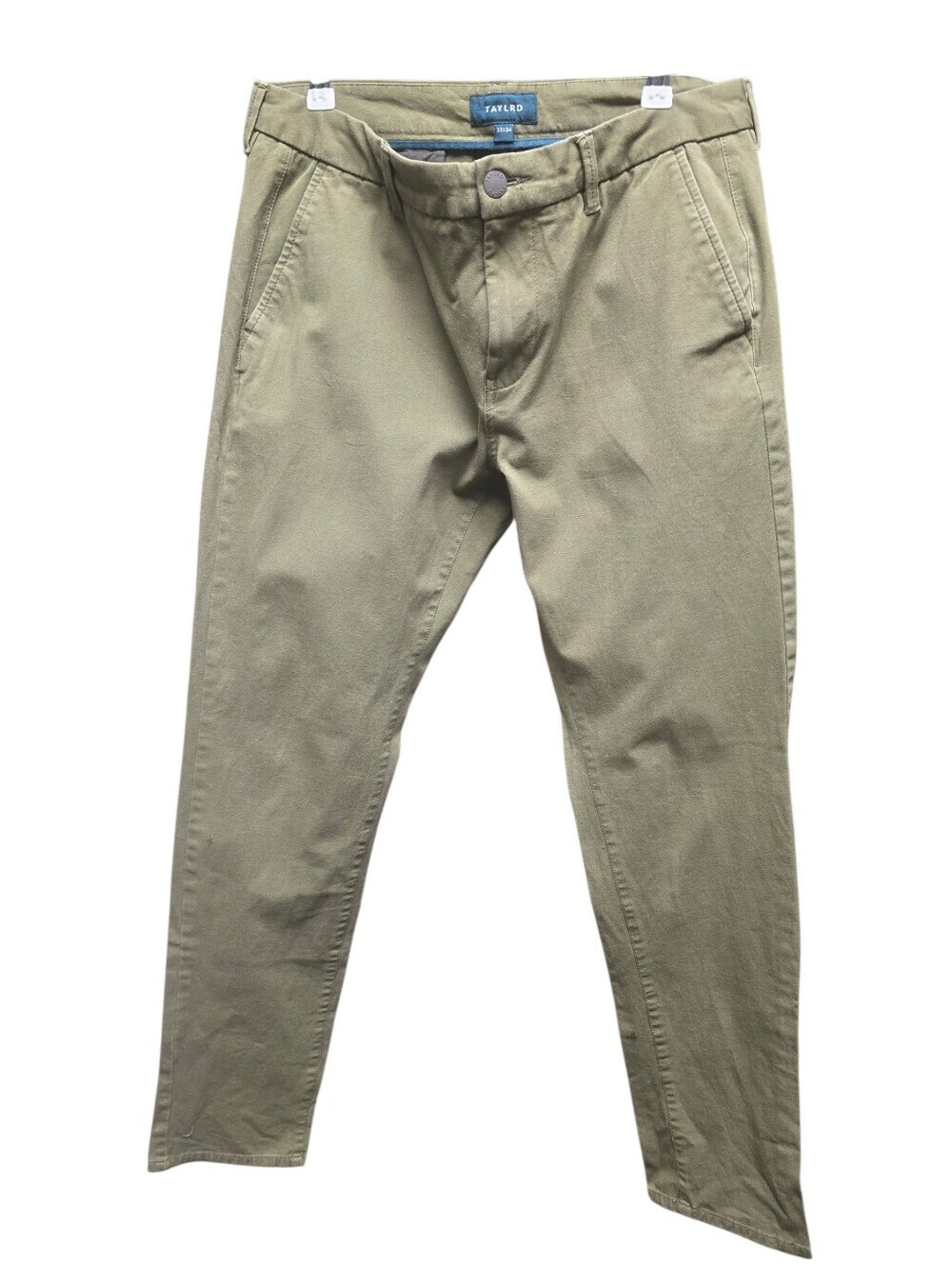 TAYLRD FIT Casual Pants Cotton Chino Olive Green Slim Fit Chinos SZ. 33X34